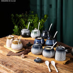 Tanque de armazenamento de cerâmica japonesa retrô para tempero de casa conjunto de garrafas de óleo tanque de sal restaurante comercial louça