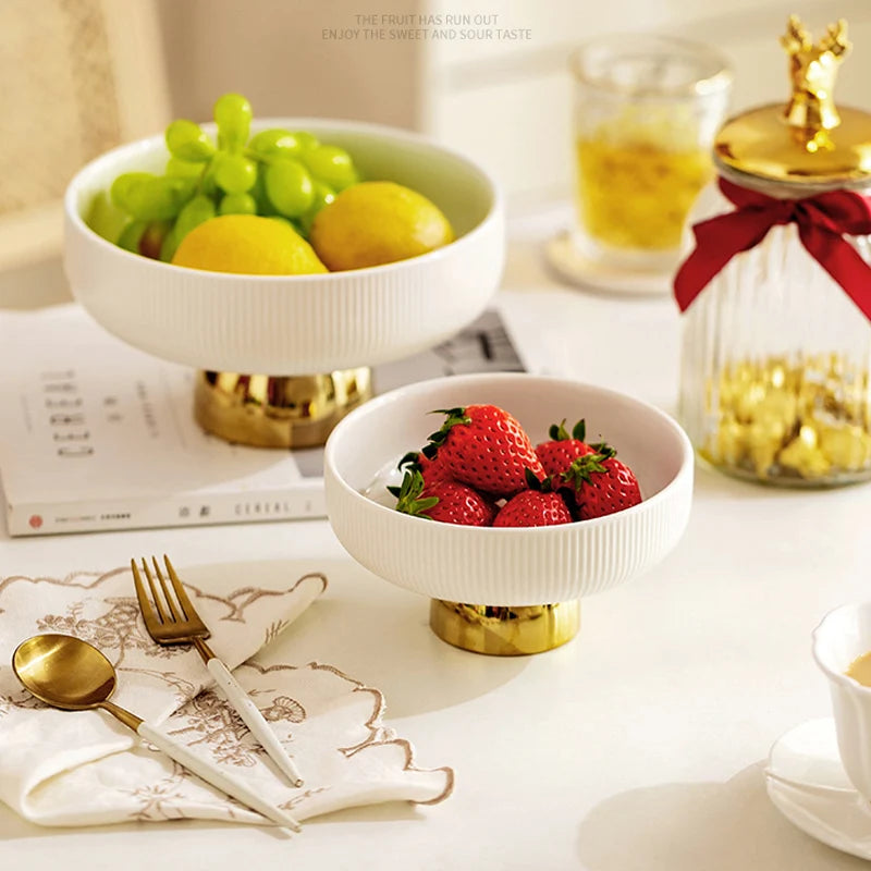 Mesa de centro de cerâmica para sala de estar, prato de frutas leve com prato de frutas criativo alto, acessórios de decoração para casa