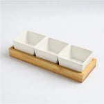 Quadrado moderno cerâmica bandeja de frutas com bambu e bandeja de madeira lanche doces caixa de armazenamento dividido porca bandeja de comida tigela decoração para casa