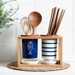 Japonês-estilo de cerâmica de bambu de madeira pauzinho titular rack de drenagem duplo barril chopstick gaiola cozinha do agregado familiar caixa de armazenamento rack