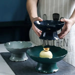 Criativo alto azul tigela de cerâmica prato salada frutas macarrão sobremesa placa restaurante do hotel utensílios cozinha porcelana novo