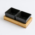 Quadrado moderno cerâmica bandeja de frutas com bambu e bandeja de madeira lanche doces caixa de armazenamento dividido porca bandeja de comida tigela decoração para casa