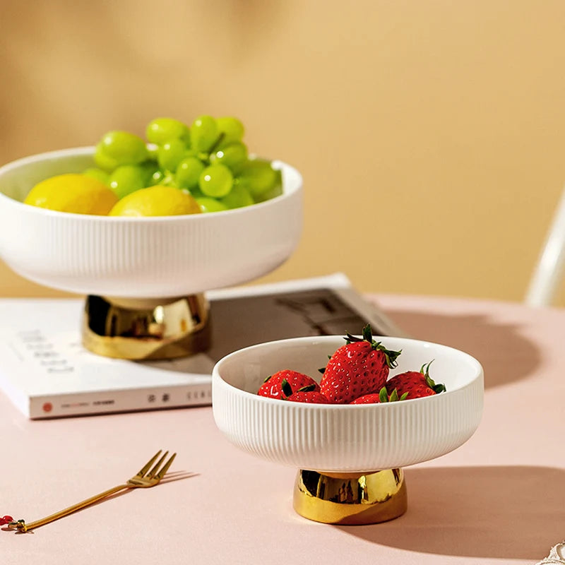 Mesa de centro de cerâmica para sala de estar, prato de frutas leve com prato de frutas criativo alto, acessórios de decoração para casa