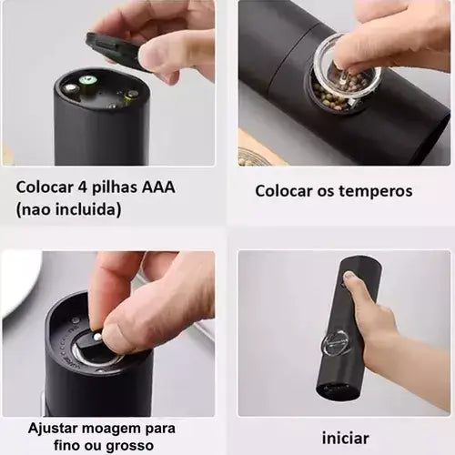 Moedor de pimenta com design sofisticado e minimalista cilíndrico em cor preta, Moedor Pimenta e Sal Elétrico para temperos secos, Modo Elétrico para Temperos, Moedor Elétrico de Cozinha, Moedor Elétrico, Moedor de Temperos, Moedor de Sal Grosso Elétrico, Moedor de Pimenta e Sal Elétrico, Moedor Automático para Temperos, Moedor Automático para Sal e Pimenta, Moedor a Pilha, Loja Comprinha do Futuro