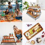 Bandeja de Armazenamento de Madeira, Bandeja para Servir, Bandeja com Pés, Bandeja em Madeira, Kit de Bandejas, Bandeja Decorativa, Bandeja Natural, Bandeja com Pés Dobráveis, Bandeja Multiuso, Bandeja Elegante, Bandeja Tripla, Bandeja Três Tamanhos, Suporte para Doces, Suporte para Petiscos, Petisqueira, Suporte para Frios, Loja Comprinha do Futuro