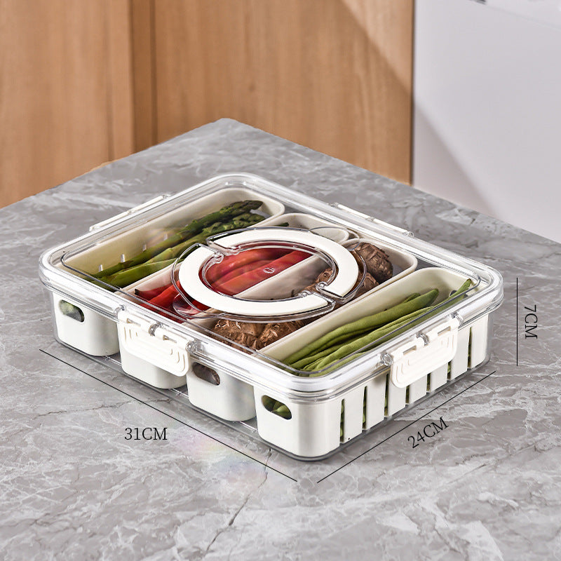 Caixa Organizadora de Geladeira Armário e Cozinha com Grade, Organizador de Cozinha, Organizador de Geladeira, Pote com Grade para Escoar, Caixa Transparente para Geladeira,Caixa para Armazenamento de Alimentos, Pote para Alimentos com Divisórias, Potes Transparentes para Geladeira, Loja Comprinha do Futuro