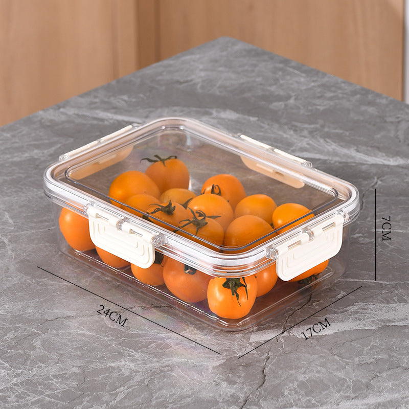 Caixa Organizadora de Geladeira Armário e Cozinha com Grade, Organizador de Cozinha, Organizador de Geladeira, Pote com Grade para Escoar, Caixa Transparente para Geladeira,Caixa para Armazenamento de Alimentos, Pote para Alimentos com Divisórias, Potes Transparentes para Geladeira, Loja Comprinha do Futuro