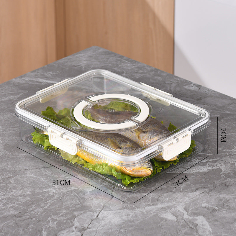 Caixa Organizadora de Geladeira Armário e Cozinha com Grade, Organizador de Cozinha, Organizador de Geladeira, Pote com Grade para Escoar, Caixa Transparente para Geladeira,Caixa para Armazenamento de Alimentos, Pote para Alimentos com Divisórias, Potes Transparentes para Geladeira, Loja Comprinha do Futuro