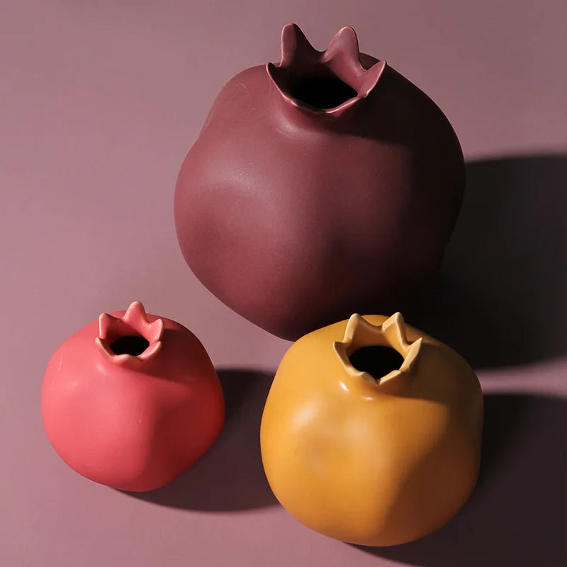 Figuras de cerâmica de romã, criativas, nórdicas, cor sólida, fosco, decoração de sala de estar, prateleira de parede, artesanato, decoração de quarto, vaso de flores