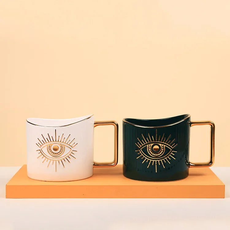 420ml cerâmica drinkware canecas copos de café criativo colorido olhos xícara de chá escritório casa drinkware microondas forno casal handgrip copos