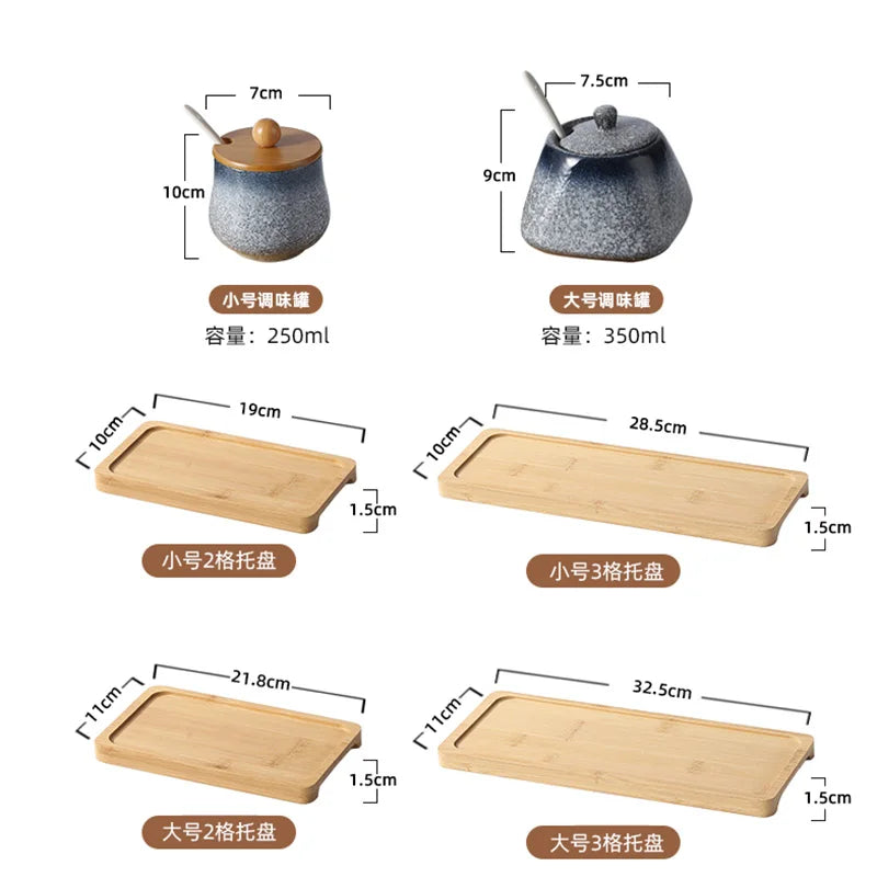 Estilo japonês do vintage conjunto de combinação de pote de especiarias de cerâmica cozinha caixa de especiarias de sal com tampa pimenta frasco de açúcar utensílios de cozinha