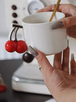 Ahunderjiaz-Pintado à mão Cereja Cerâmica Xícara De Café, Criativo 3D Caneca De Leite, Conjunto De Beber Doméstico, Presente De Aniversário