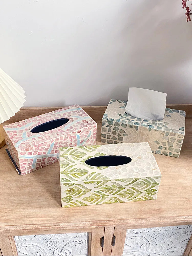 Ahunderjiaz-Caixa de tecido de concha colorida criativa, organizador de tecido, sala de estar, enfeites de mesa, decoração de casa