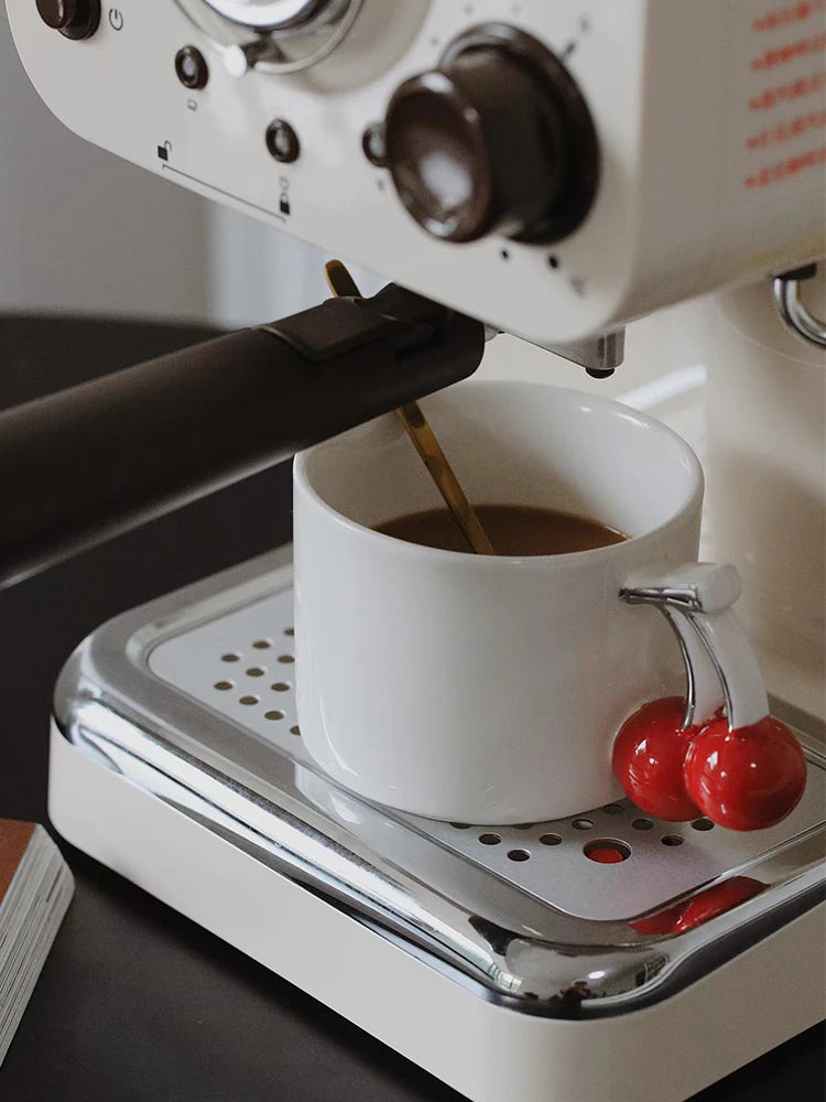 Ahunderjiaz-Pintado à mão Cereja Cerâmica Xícara De Café, Criativo 3D Caneca De Leite, Conjunto De Beber Doméstico, Presente De Aniversário