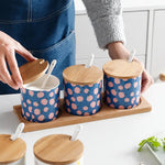 Criativo dos desenhos animados pintados de cerâmica tempero conjunto frasco de porcelana sal frasco de açúcar grão tanque spice pepper caixa de armazenamento recipiente de alimentos