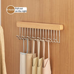 Cabide de madeira retrátil, Armazenamento de sutiã multifuncional, Organizador de roupeiro de parede, gravata de colete, 8 ganchos, 12 ganchos