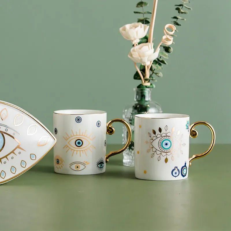 Hamsa Mão de Fátima Criativa Caneca De Café De Cerâmica, Copo De Novidade De Leite Turco, Olho Azul Malvado, Presentes Para Casais