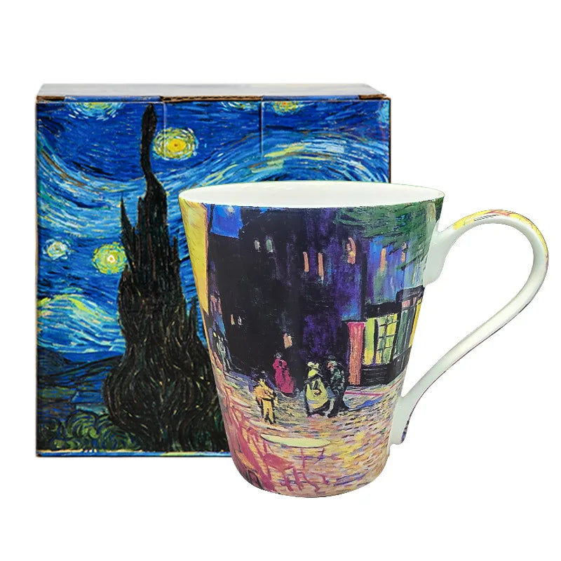 Novo estilo pintados à mão pintura a óleo caneca de café artista céu estrelado cerâmica caneca osso china copo caixa de presente de aniversário de casamento presente