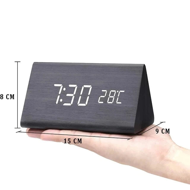 Digital De Madeira Controle De Som LED Despertador, Temperatura, USB, AAA, Relógios Desktop, Snooze, Desperadoes, Casa, Decoração De Mesa