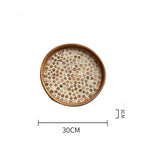 Bandeja redonda de vime feita à mão, concha colorida, bandeja de armazenamento, convidado doméstico, sala de jantar, decoração de mesa, decoração de casa