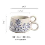 Copo de café cerâmico criativo, caneca azul e branca da ânfora, caneca da aveia do leite do café da manhã, chávena inglesa da camélia da tarde, 350ml