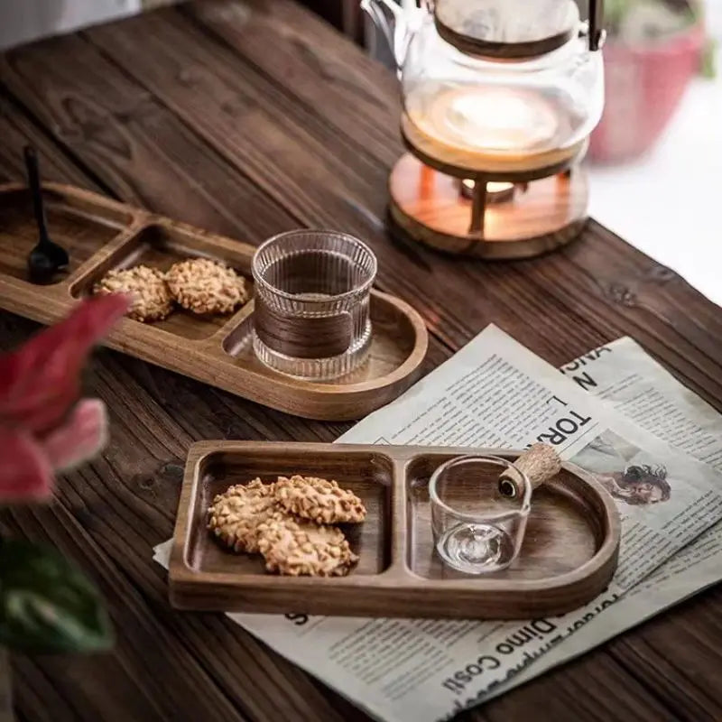 Compartimento De Madeira Servindo Platter Oval Food Plate Bandeja De Madeira Pires De Chá Bandejas Placa De Frutas Armazenamento Decoração De Mesa De Cozinha