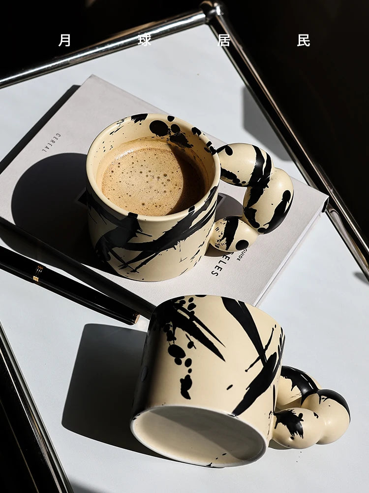 AhunderJiaz-Clássico Retro Creme Tinta Artesanal Cerâmica Caneca, Copos De Café Leite, Utensílios De Beber Casa, Conjunto De Copos De Casa