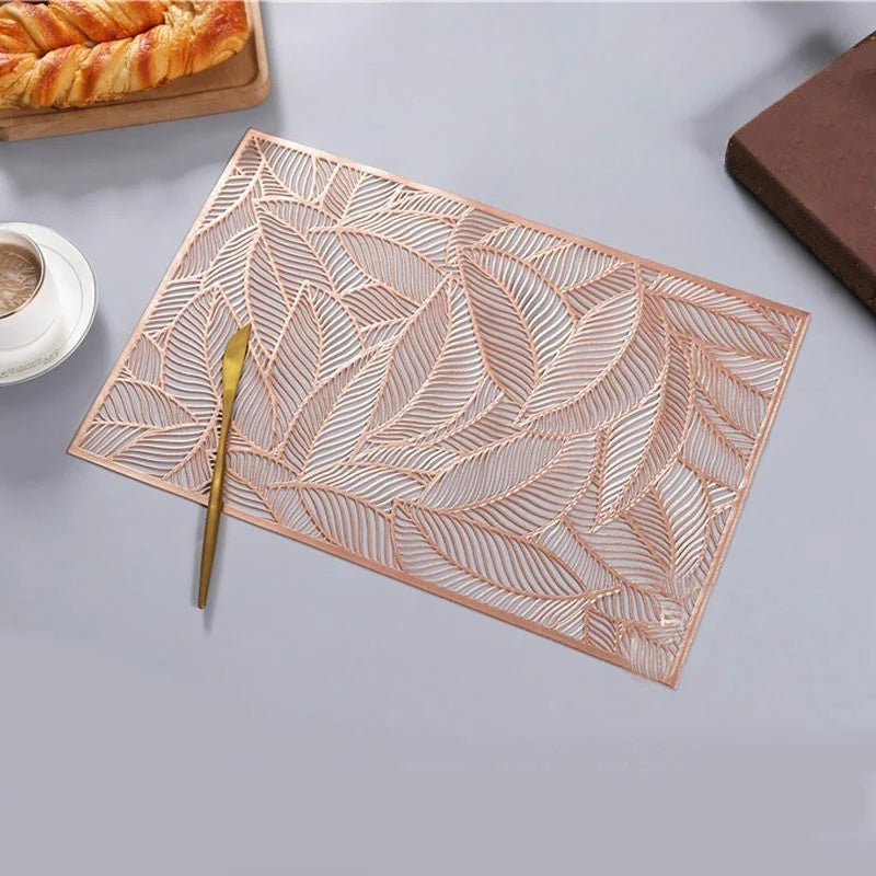 Sousplat de Jantar Elegante Folhas de Ouro