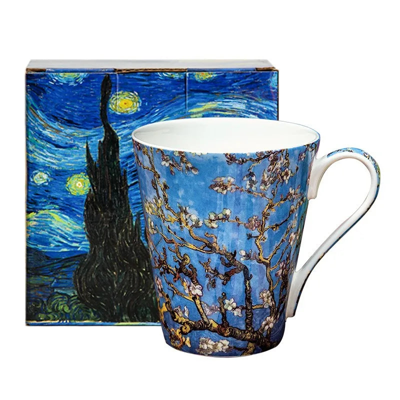 Novo estilo pintados à mão pintura a óleo caneca de café artista céu estrelado cerâmica caneca osso china copo caixa de presente de aniversário de casamento presente