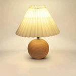 Luminária de Mesa Redonda em Madeira com Linho