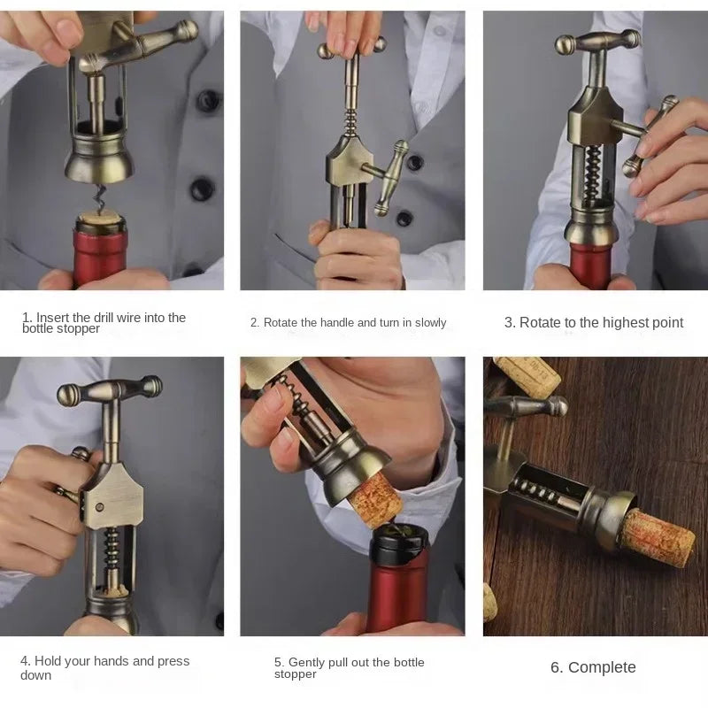 Profissional abridor de garrafa de vinho, saca-rolhas, estilo vintage, pinhão, universal, camping, bar ferramentas
