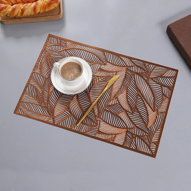 Sousplat de Jantar Elegante Folhas de Ouro