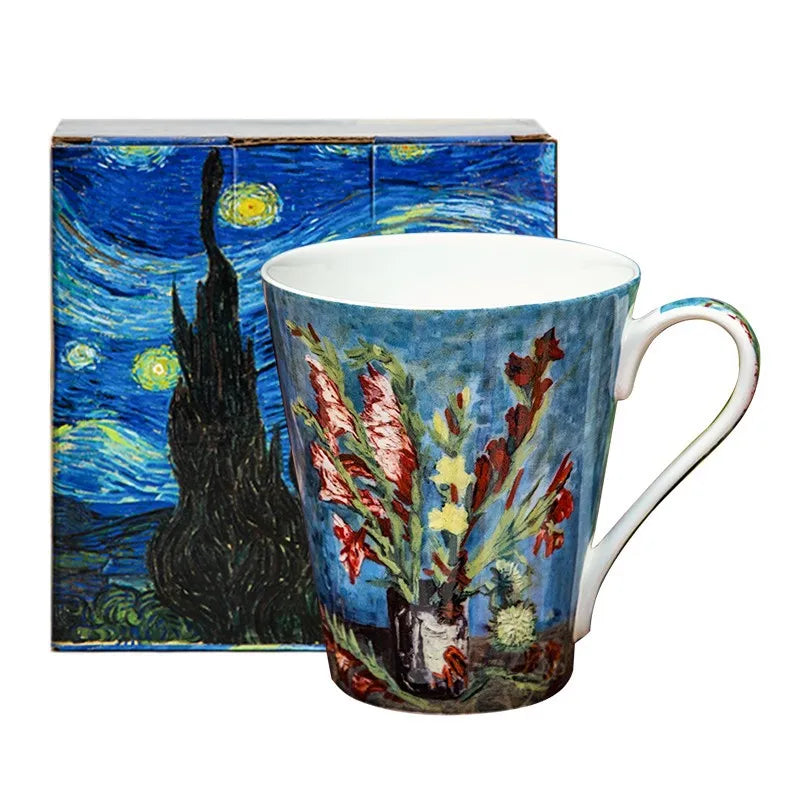 Novo estilo pintados à mão pintura a óleo caneca de café artista céu estrelado cerâmica caneca osso china copo caixa de presente de aniversário de casamento presente
