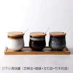 Frasco De Tempero De Cerâmica Com Colher, Frasco De Especiarias De Açúcar De Sal, Conjunto De Caixa De Tempero De Glutamato Monossódico, Suprimentos De Cozinha Vintage