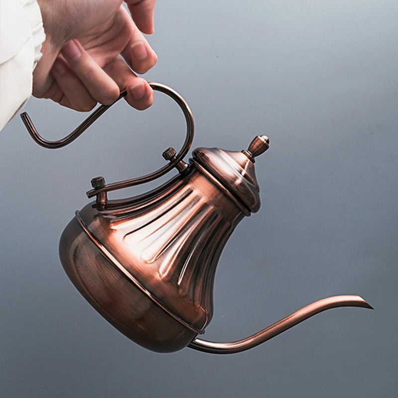 Chaleira de café em aço inoxidável, pote de chá, gotejamento retrô Gooseneck, bico, filtro gotejador, Home Pots, 420ml, 650ml