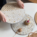 Vintage americano Rattan redonda Shell bandeja, café e comida ocidental isolamento almofada, bandejas de armazenamento criativas, sala de estar