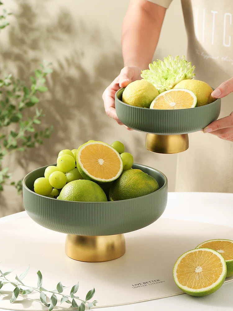 Criativo cerâmica vertical padrão bandeja de frutas com base dourada sala estar desktop lanche alto chá jóias diversos caixa armazenamento
