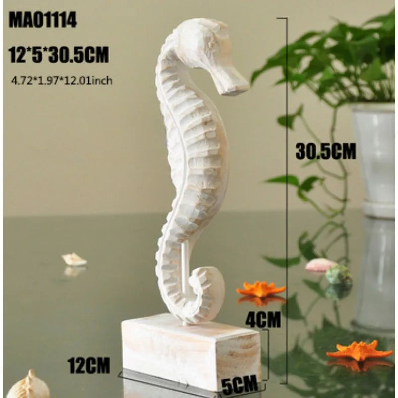 Artesanato de madeira estilo mediterrâneo, estrela do mar, concha, hipocampo, escultura em madeira, marinha, decoração da sala de estar