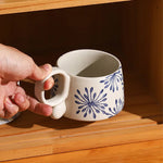 Copo de café cerâmico criativo, caneca azul e branca da ânfora, caneca da aveia do leite do café da manhã, chávena inglesa da camélia da tarde, 350ml