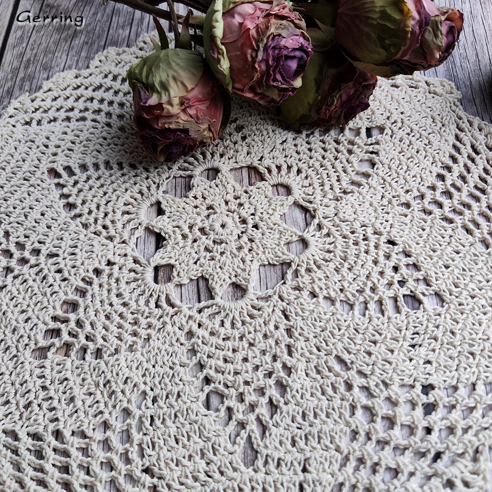 Handmade Crochet Hook Flower Lace Colchões, Placemat Algodão, Placemat Circular, Doily Mesas Rurais, Place Mat para Decoração