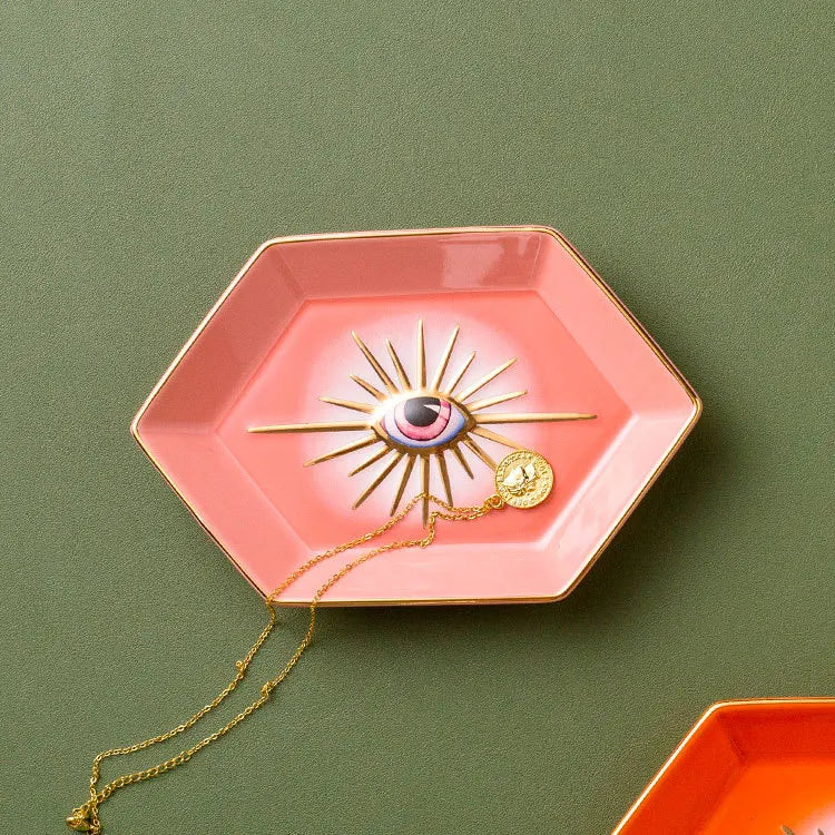 Vilead-bandeja de jóias cerâmica 16x11cm, prato jóias, mau olhado, titular do anel, estilo boho moderno, decoração home, organizador do quarto