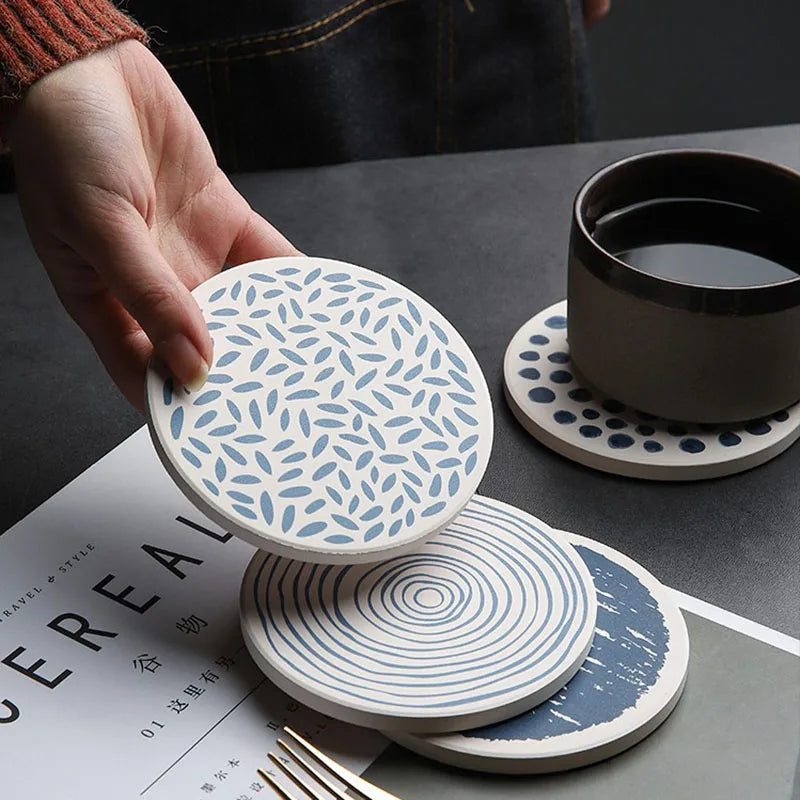 Super Absorvente Diatomita Coasters, Beber Coffee Cup Mat, Placemats fáceis de limpar, Almofada de chá redonda, Suporte de mesa, 6 pcs