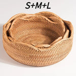 Novo handwoven redondo rattan vime cesta de frutas chá lanche pão bandeja piquenique lanches caixa armazenamento cozinha suprimentos cesta bandeja frutas