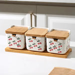 Conjunto de potes de tempero de cerâmica, caixa quadrada de armazenamento de cereja, sal, açúcar, pimenta, molho de soja, garrafa de vinagre, utensílios de cozinha, novo