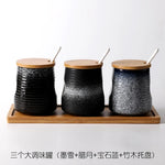 Frasco De Tempero De Cerâmica Com Colher, Frasco De Especiarias De Açúcar De Sal, Conjunto De Caixa De Tempero De Glutamato Monossódico, Suprimentos De Cozinha Vintage