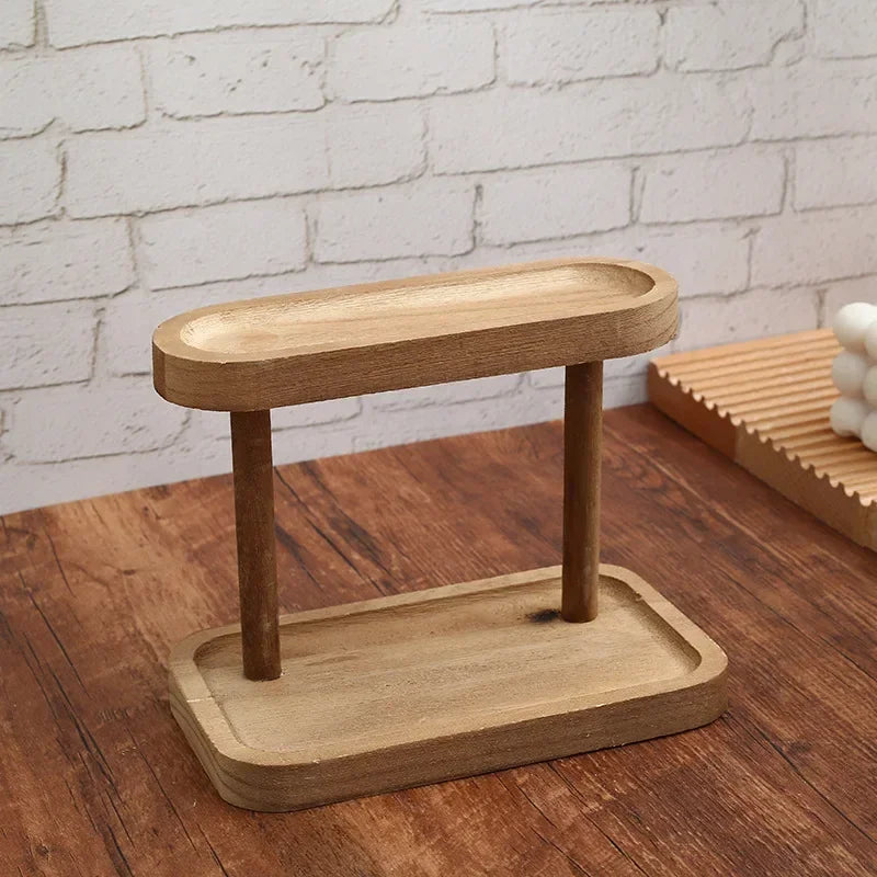 1pc prateleira de armazenamento de madeira 2 camadas organizador de mesa prateleiras de exibição de mesa penteadeira rack de armazenamento de cosméticos