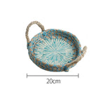 Ahunderjiaz-cesta de armazenamento retrô de rattan, bandeja criativa de concha natural com alças de couro, ornamentos de mesa para casa e sala de estar