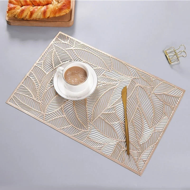 Sousplat de Jantar Elegante Folhas de Ouro