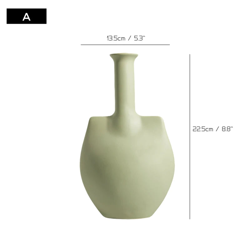Vaso de flores de cerâmica verde liso nórdico, esculturas geométricas, vaso de flores artificiais, desenhos decorativos, decoração