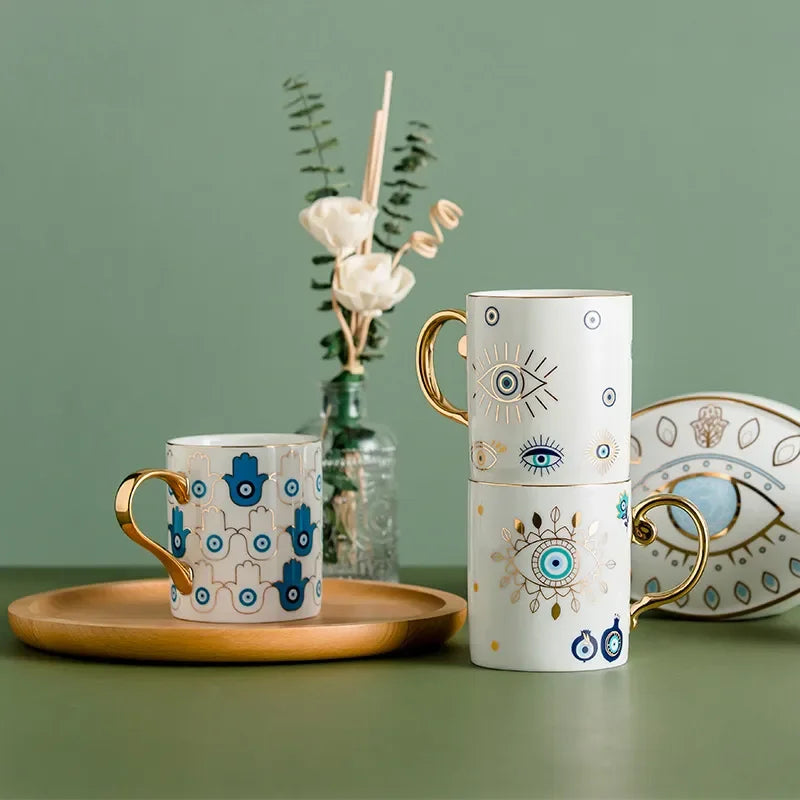 Hamsa Mão de Fátima Criativa Caneca De Café De Cerâmica, Copo De Novidade De Leite Turco, Olho Azul Malvado, Presentes Para Casais